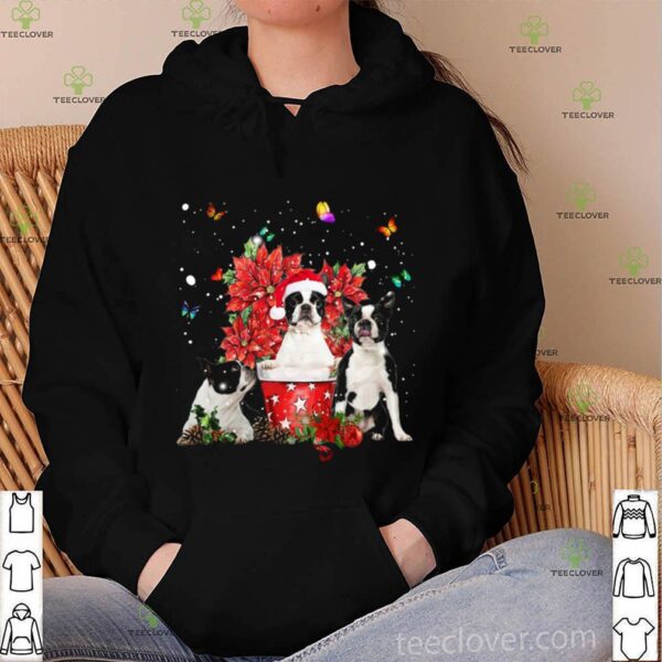 Cute Boston Terrier With Poinsettia Flower Christmas hoodie, sweater, longsleeve, shirt v-neck, t-shirt