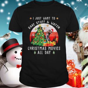 Dachshund Santa I just want to bake stuff and watch Christmas movies all day retro shirt