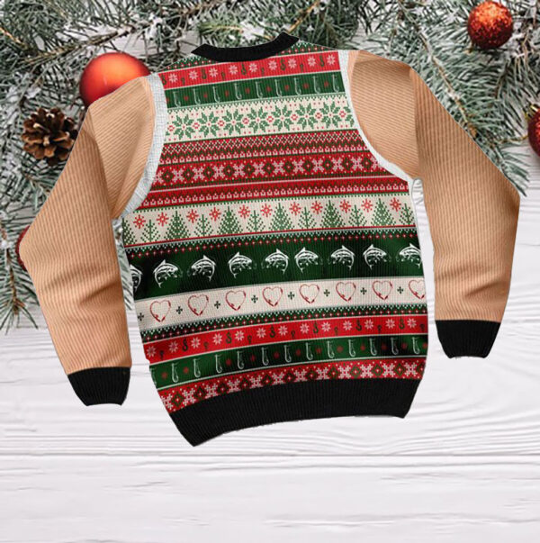 Funny Hairy Chest And Gile Ugly Sweater With Fishing And Christmas Pattern For Fishing Lovers On National Ugly Sweater Day And Christmas Seaso