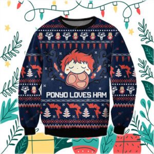 Ghibli Studio Ponyo 3D Print Ugly Christmas Sweatshirt