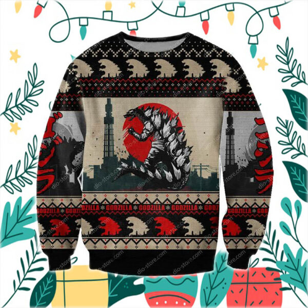 Godzilla Knitting Pattern 3D Print Ugly Christmas Sweater