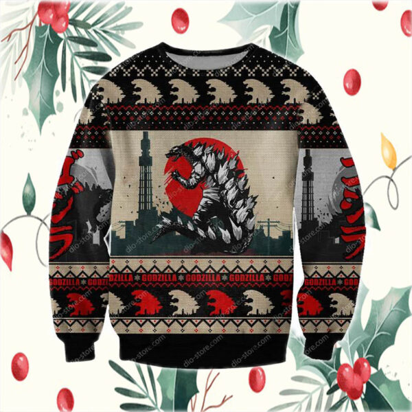 Godzilla Knitting Pattern 3D Print Ugly Christmas Sweater