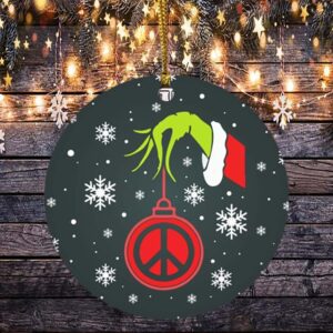 Green Hand Holding Peace Sign Hippie Christmas Ornament – Green Character Ornament – Xmas Holiday Gifts