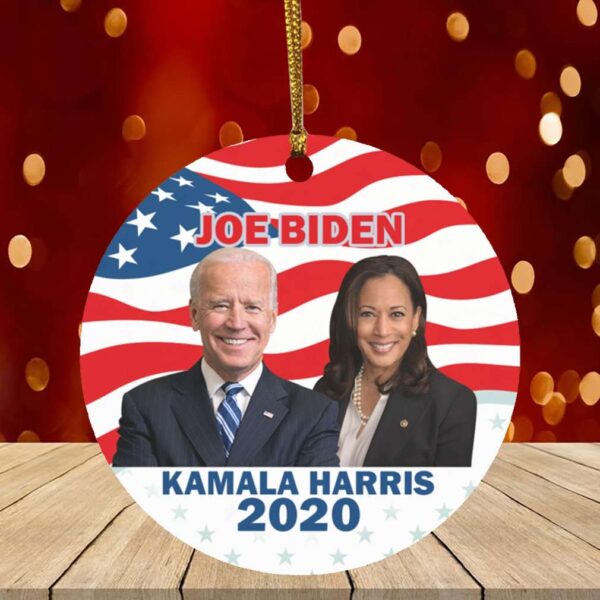 Joe Biden Kamala Harris 2020 For President Election Celebrate American Flag Holiday Circle Ornament