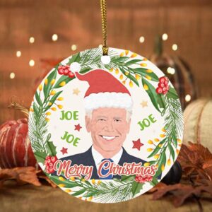 Joe Joe Joe Merry Christmas Funny Biden Christmas Ornament Decorating – Holiday Flat Circle Ornament Keepsake