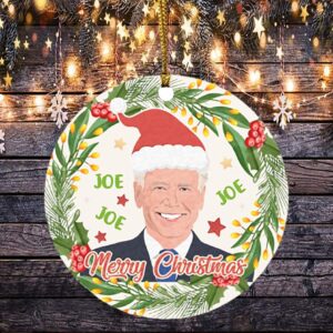 Joe Joe Joe Merry Christmas Funny Biden Christmas Ornament Decorating – Holiday Flat Circle Ornament Keepsake