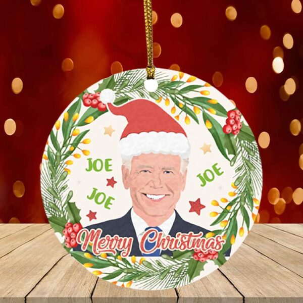 Joe Joe Joe Merry Christmas Funny Biden Christmas Ornament Decorating – Holiday Flat Circle Ornament Keepsake