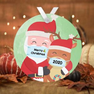 Merry Christ-mask Santa and Reindeer Ornament 2020, Ceramic Round Ornament