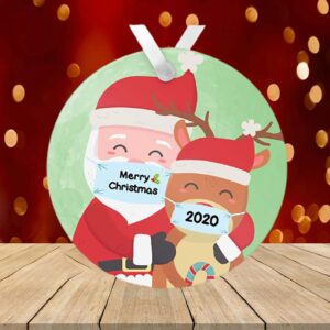Merry Christ-mask Santa and Reindeer Ornament 2020, Ceramic Round Ornament