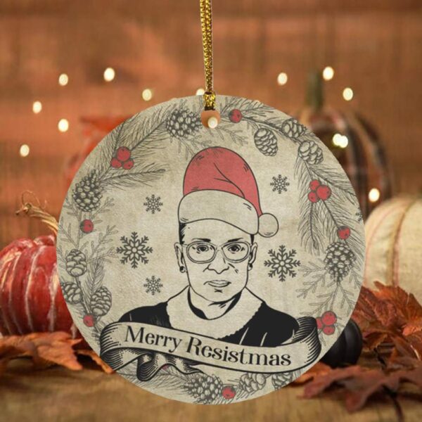 Merry Resistmas Ruth Bader Ginsburg Decorative Christmas Circle Ornament – Holy RBG Merry Resistmas Keepsake