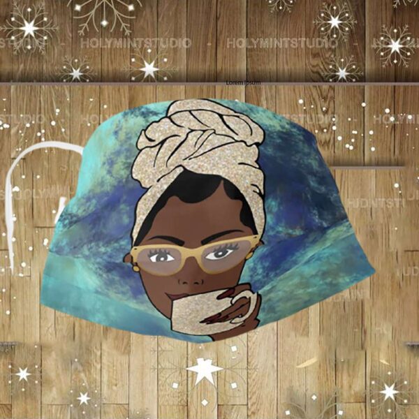 Morning  Coffee  Afrocentric  Face  Mask  Black  Woman  African  American  face  mask