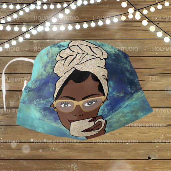 Morning  Coffee  Afrocentric  Face  Mask  Black  Woman  African  American  face  mask
