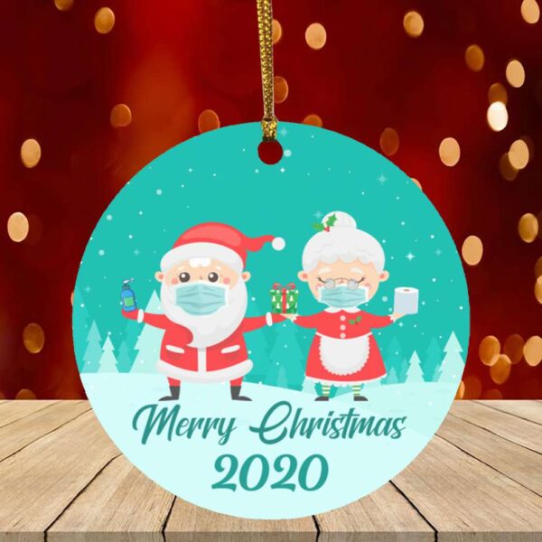 Mrs and Mr Claus Co-Vid19 6 Feet Apart Christmas Ornament 2020 – Holiday Flat Circle Ornament