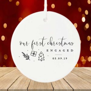 Our First Christmas Engaged with Date Porcelain Ceramic Christmas Ornament