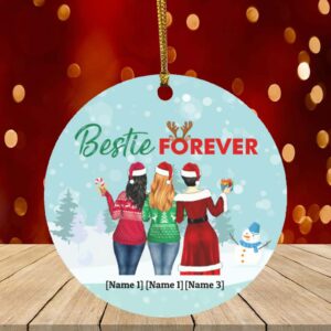 Personalized Besties Christmas Ornament Bestie Forever Decorative Christmas Ornament – Circle Ornament