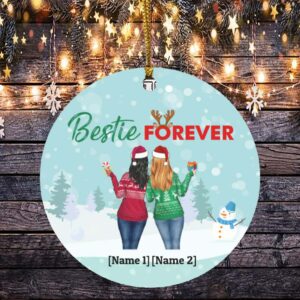 Personalized Besties Christmas Ornament Bestie Forever Decorative Christmas Ornament – Flat Circle Ornament