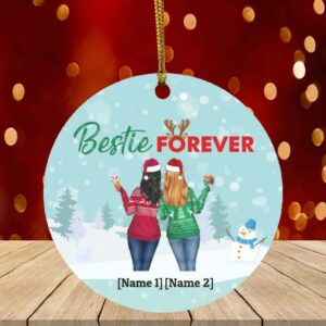 Personalized Besties Christmas Ornament Bestie Forever Decorative Christmas Ornament – Flat Circle Ornament