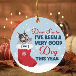 Personalized Dear Santa I’ve Been A Very Good Dog This Year Circle Ornament – Keepsake Funny Bulldog Christmas Ornament