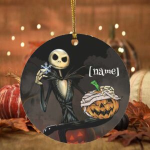 Personalized Jack Skellington Christmas Circle Ornament – Holiday Nightmare Gift