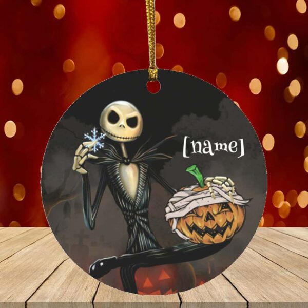 Personalized Jack Skellington Christmas Circle Ornament – Holiday Nightmare Gift