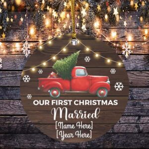 Personalized Our First Christmas Married 2020 Decorative Christmas Ornament – Holiday Flat Circle Ornamentat Circle Ornament