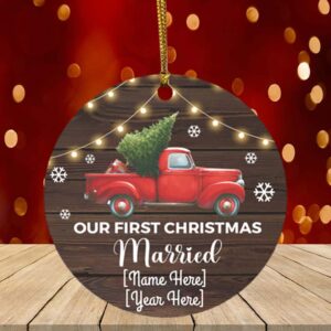 Personalized Our First Christmas Married 2020 Decorative Christmas Ornament – Holiday Flat Circle Ornamentat Circle Ornament