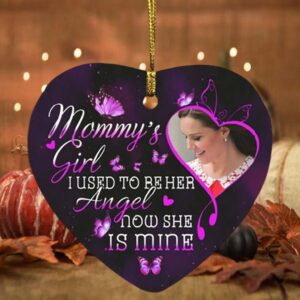 Personalized Photo Mommy’s Girl I Used To Be Her Angel Now She Is Mine Memorial Heart Ornament Keepsake