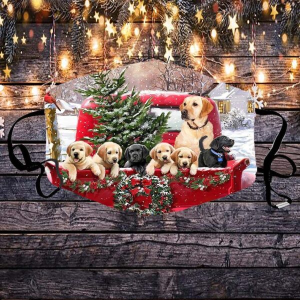 Premium Washable Face Mask Christmas Dogs In Truck With Tree Design