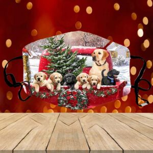 Premium Washable Face Mask Christmas Dogs In Truck With Tree Design