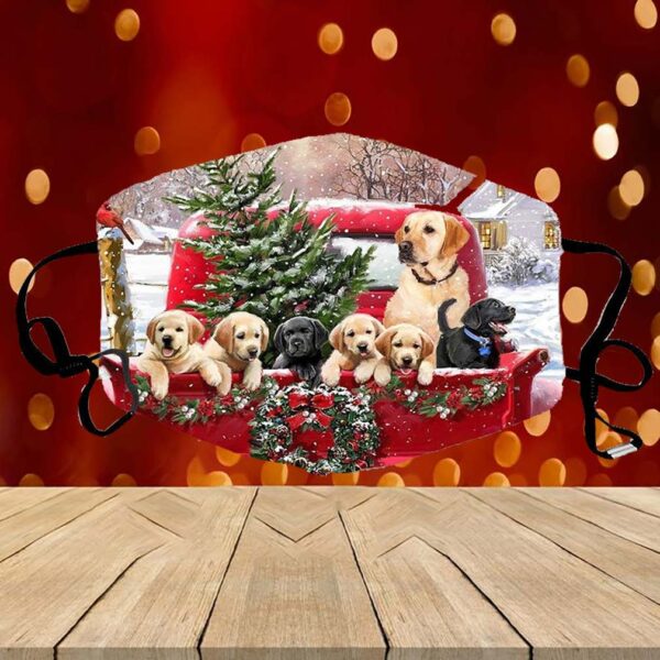 Premium Washable Face Mask Christmas Dogs In Truck With Tree Design