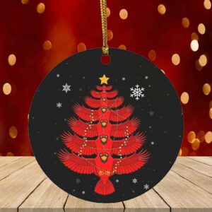 Red Cardinal Christmas Lights Tree Circle Ornament – O Christmas Tree Red Bird Christmas Lights Keepsake