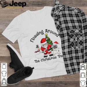 Santa And Pug And Snowman Dabbing Flossing Around The Christmas Tree shirt