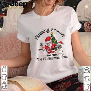 Santa And Pug And Snowman Dabbing Flossing Around The Christmas Tree shirt