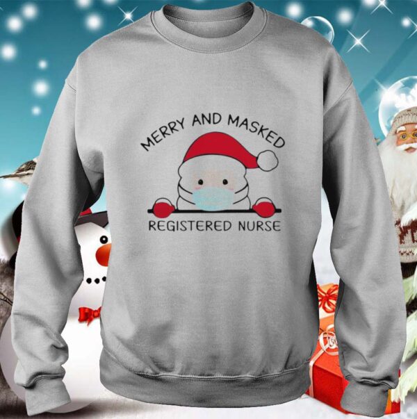 Santa Claus Face Mask Merry And Masked Registered Nurse Christmas hoodie, sweater, longsleeve, shirt v-neck, t-shirt