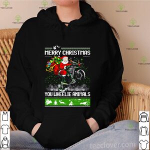 Santa claus Motorcycle merry Christmas you wheelie animals shirt