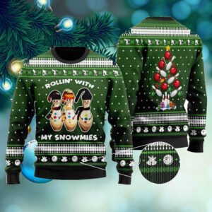 Snowman Bowling With Sayings Rollin' With My Snowmies Christmas Ugly Sweater For Bowling Lovers On National Ugly Sweater Day And Christmas Time