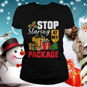 Stop Staring At My Package Christmas Tree shirt