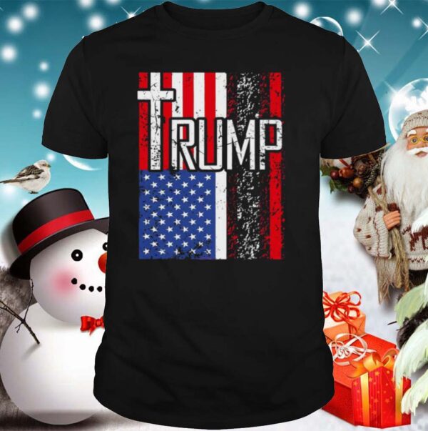 Trump Retro Distressed USA Flag Christian Cross Patriotic shirt