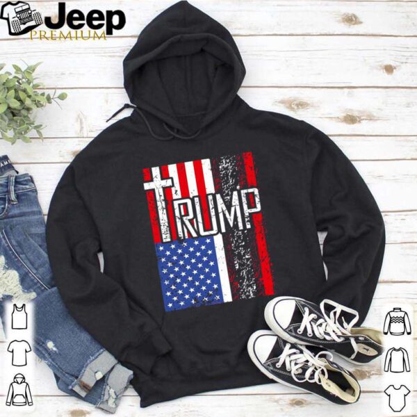 Trump Retro Distressed USA Flag Christian Cross Patriotic shirt
