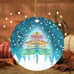 Water Color Dragonfly Pine Tree – Christmas 2020 Circle Ornament – Keepsake