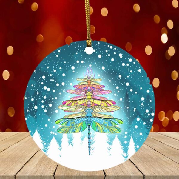 Water Color Dragonfly Pine Tree – Christmas 2020 Circle Ornament – Keepsake