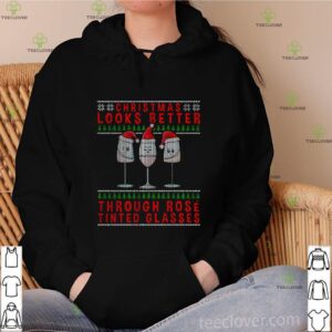 Wine Christmas looks better through rose tinted glasses Ugly Christmas sweater