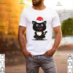 Funny Black Cat Lover Hat Light Tangled Christmas Gift T-Shirt