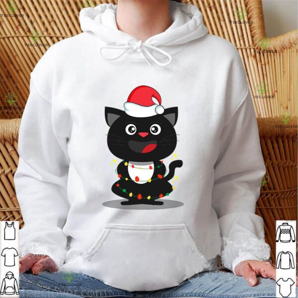 Funny Black Cat Lover Hat Light Tangled Christmas Gift T-Shirt