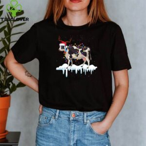 Funny Cow Christmas Tee Reindeer Christmas Lights Pajama T-Shirt