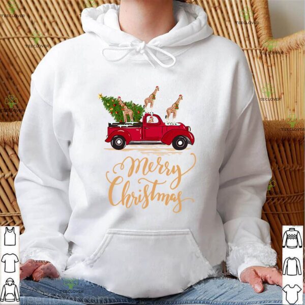 Funny Giraffe Driving Christmas Tree Truck Giraffe Christmas T-Shirt