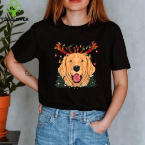 Golden Retriever Dog Reindeer Christmas Lights T-Shirt