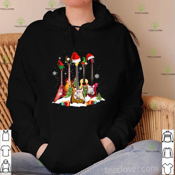 Guitar Fan Santa Hat Christmas Tree Cute Funny Tee Music Lover Xmas T-Shirt