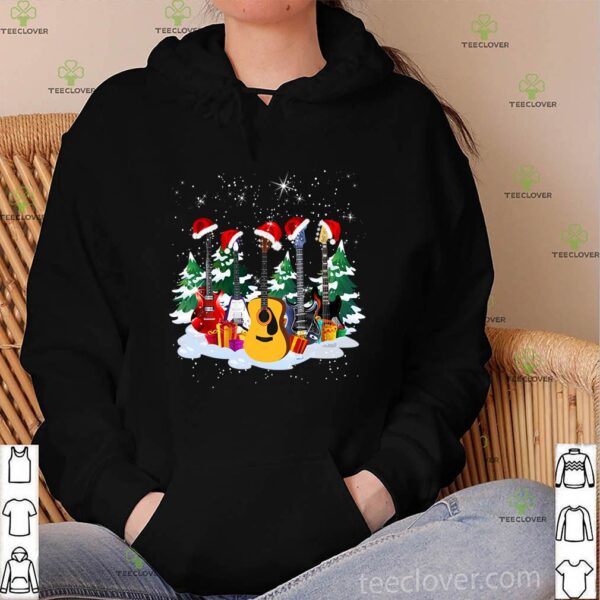 Guitar Lover Santa Hat Christmas Tree Cute Funny Tee Music Loves Xmas T-Shirt