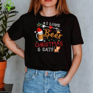 I Love Beer Christmas and Cat Cute Funny Tee Cute Kitten Lover Xmas T-Shirt